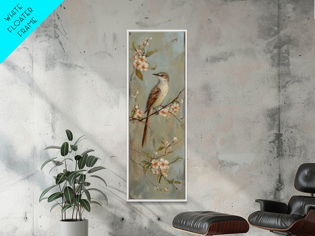 Small Bird on a Flowering Branch Framed Canvas Print, Bed and Breakfast Art, Fine Art Print, Living Room Decor, Watercolor Art, BAB-1x3-50