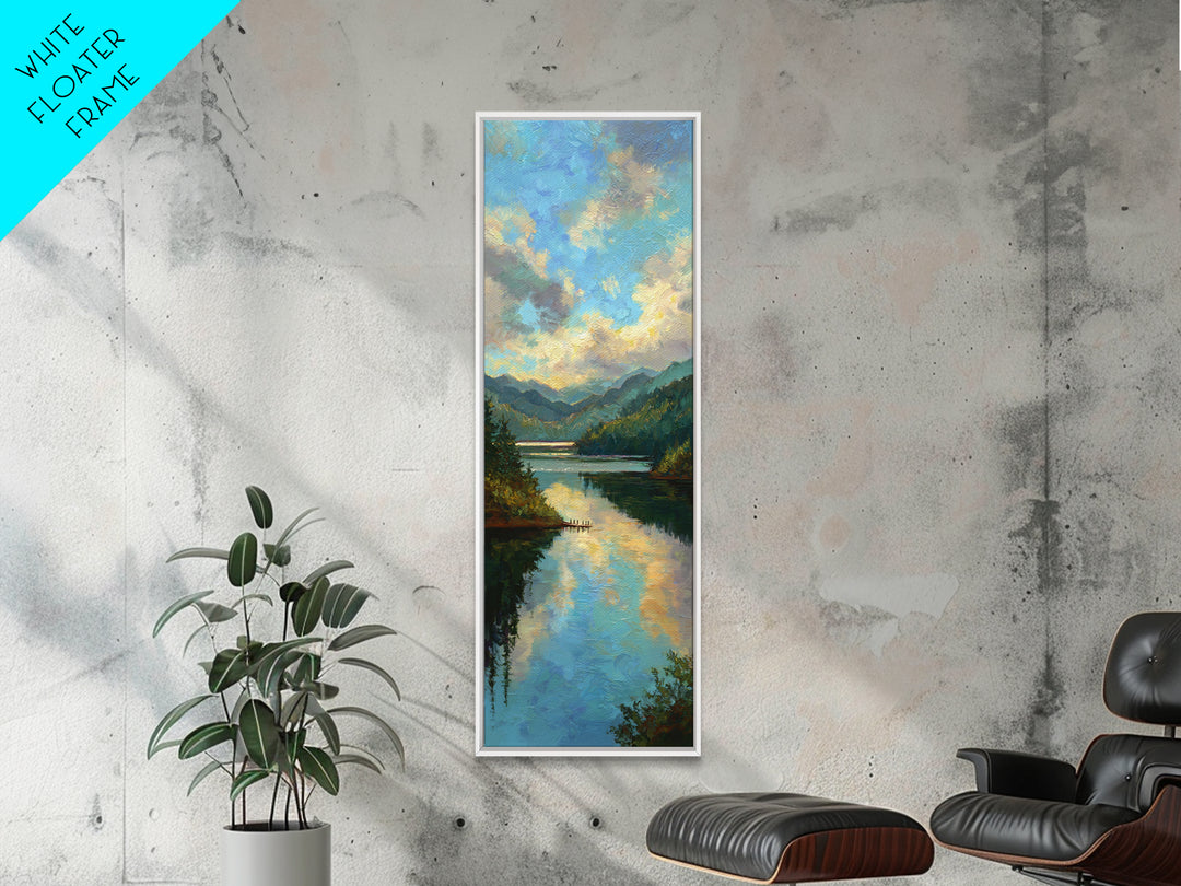 Quiet Lake Dock at Early Morning Canvas Print, Bed and Breakfast Art, Rustic Home Decor, Living Room Decor, Digital Art, BAB-1x3-58