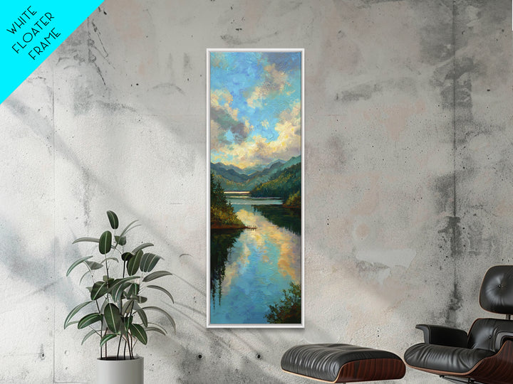 Quiet Lake Dock at Early Morning Canvas Print, Bed and Breakfast Art, Rustic Home Decor, Living Room Decor, Digital Art, BAB-1x3-58