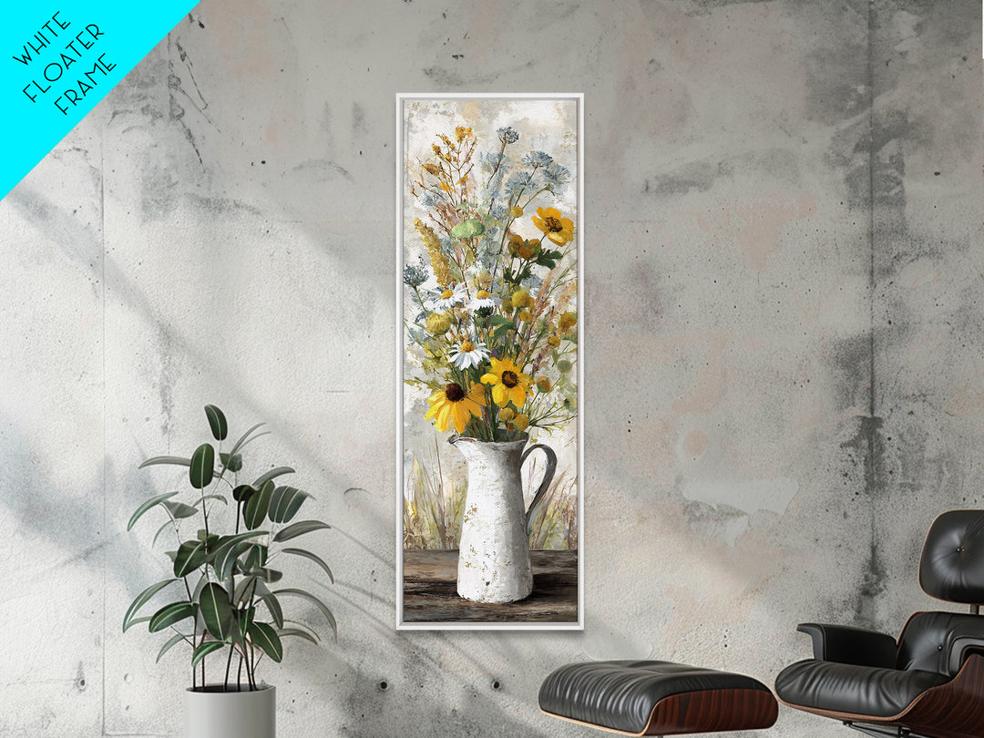 Country Wildflowers in a Chipped Ceramic Pitcher Canvas Print, Bed and Breakfast Art, Decor, Living Room Decor, BAB-1x3-61