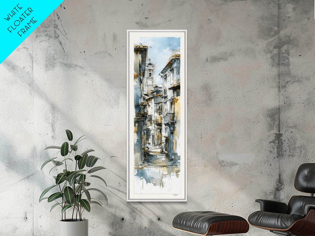 Soft Watercolor Village Street at Dawn Canvas Print, Bed and Breakfast Art, Print, Living Room Decor, Fine Art, BAB-1x3-65