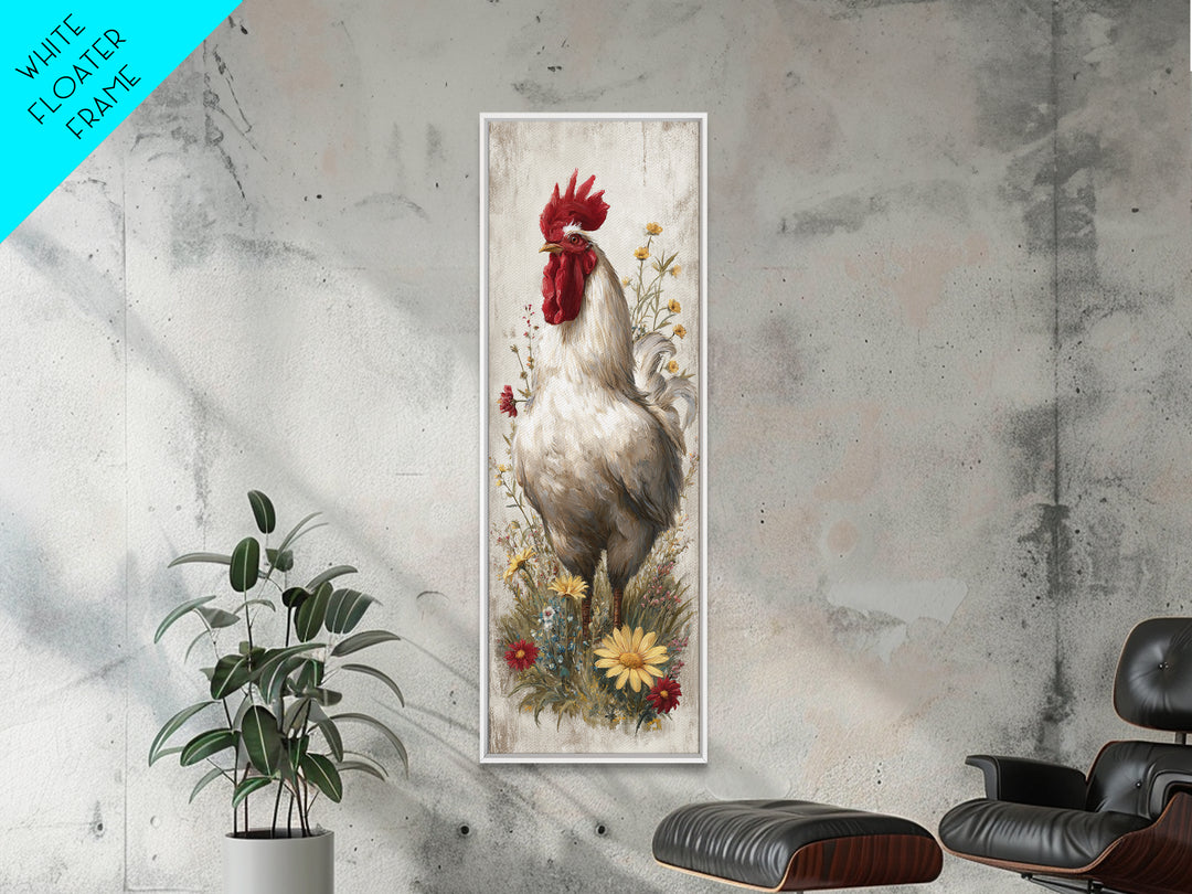 Rooster and Wildflower Country Portrait Canvas Print, Bed and Breakfast Art, Coffee Wall Art, Living Room Decor, BAB-1x3-79