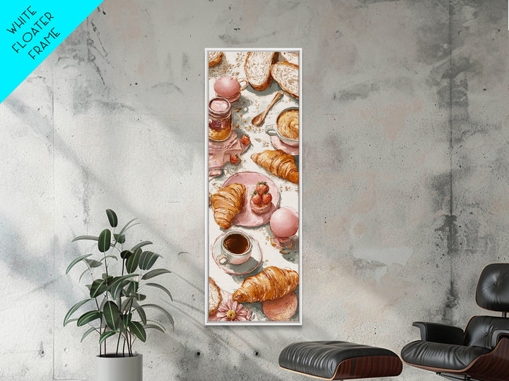 Fresh Croissants and Jam on a Linen Canvas Print, Bed and Breakfast Art, Contemporary Art, Living Room Decor, Abstract Art, BAB-1x3-86