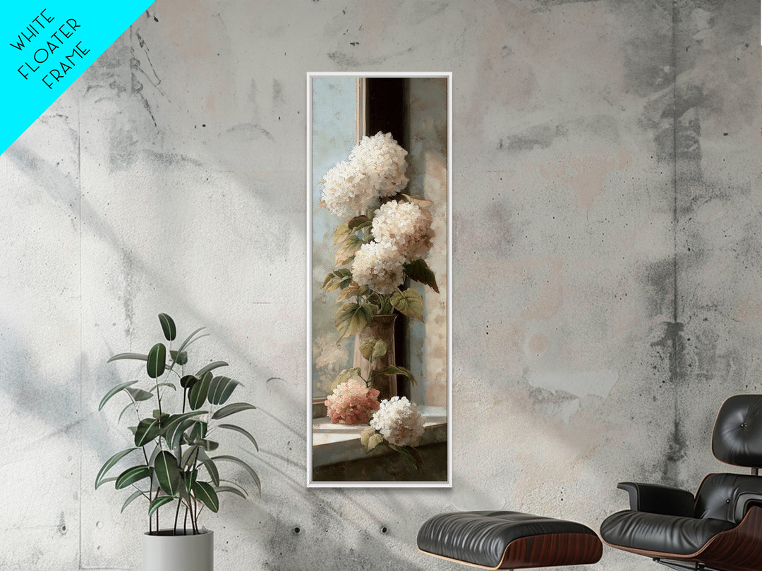 Sunlit Hydrangeas on a Windowsill Canvas Print, Bed and Breakfast Art, Room Decor, Living Room Decor, Fine Art, BAB-1x3-94