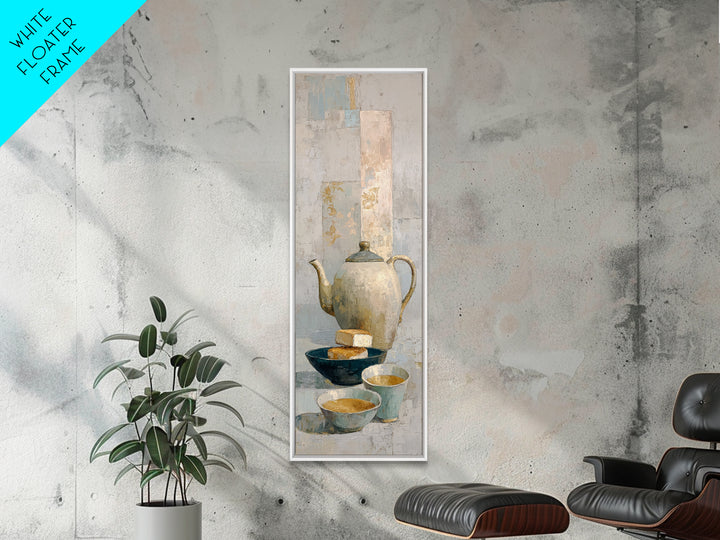 Porcelain Teapot and Scones Framed Canvas Print, Bed and Breakfast Art, Bedroom Prints, Living Room Decor, Abstract Art, BAB-1x3-96