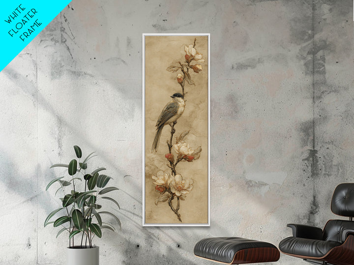 Small Bird on a Flowering Branch Canvas Print, Bed and Breakfast Art, Textured Painting, Living Room Decor, Fine Art, BAB-1x3-98