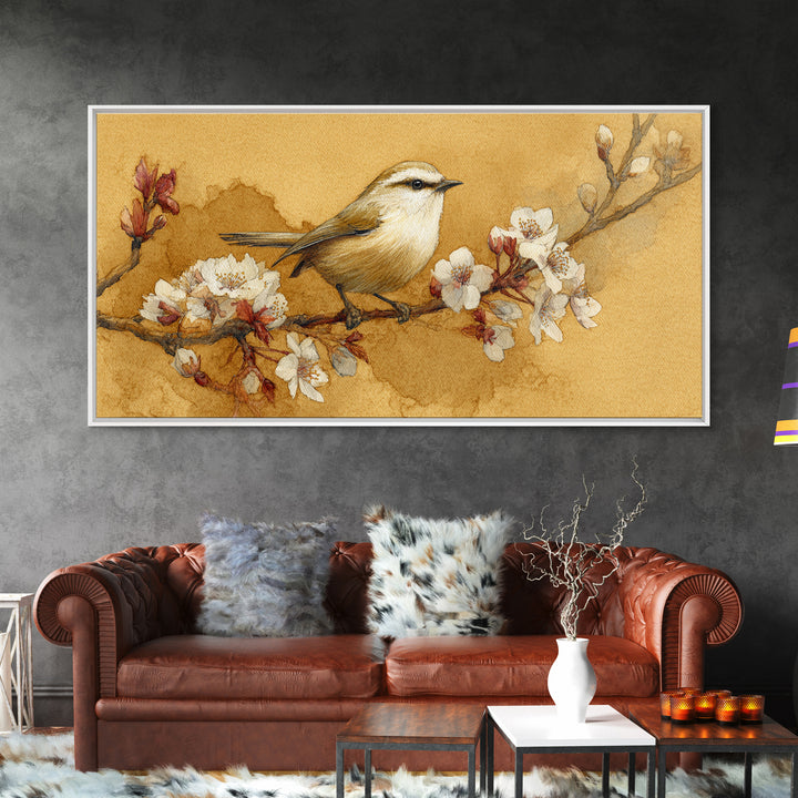 Small Bird on a Flowering Branch Canvas Print, Bed and Breakfast Art, Contemporary Art, Living Room Decor, Bedroom Wall Art, BAB-2x1-10