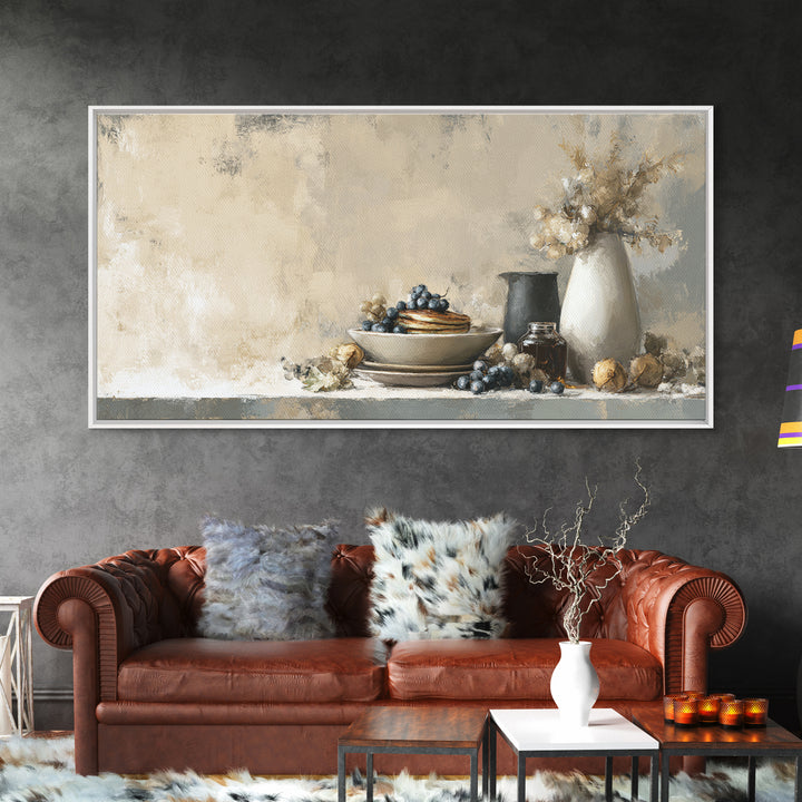 Blueberry Pancakes Still Life Framed Canvas Print, Bed and Breakfast Art, Above Bed Decor, Living Room Decor, Fine Art, BAB-2x1-100