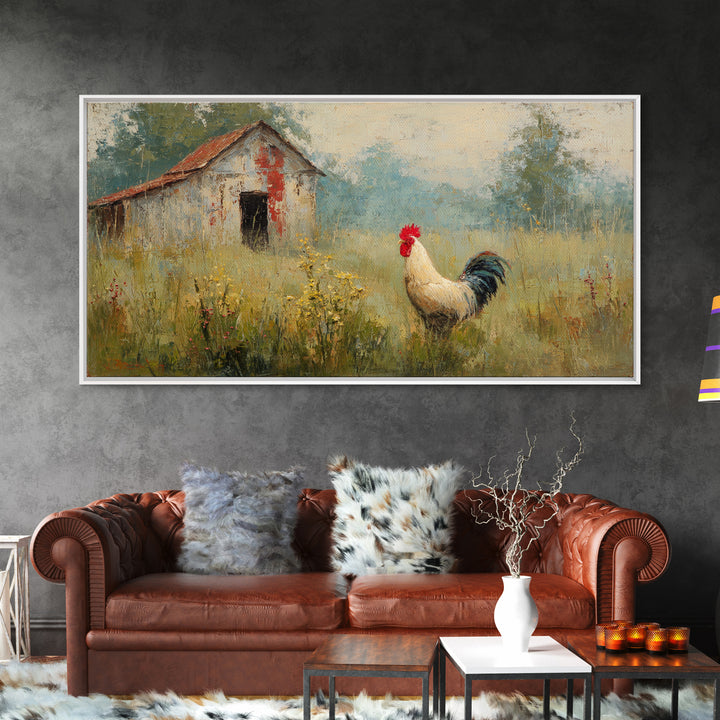 Rooster and Wildflower Country Portrait Framed Canvas Print, Bed and Breakfast Art, Home Decor, Living Room Decor, Fine Art, BAB-2x1-15