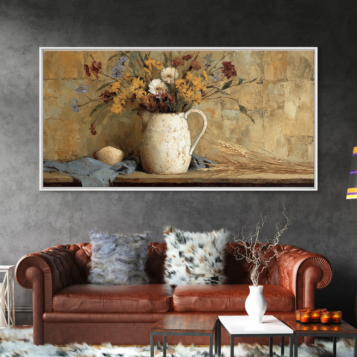 Country Wildflowers in a Chipped Ceramic Pitcher Canvas Print, Bed and Breakfast Art, Digital Art, Living Room Decor, Fine Art, BAB-2x1-21