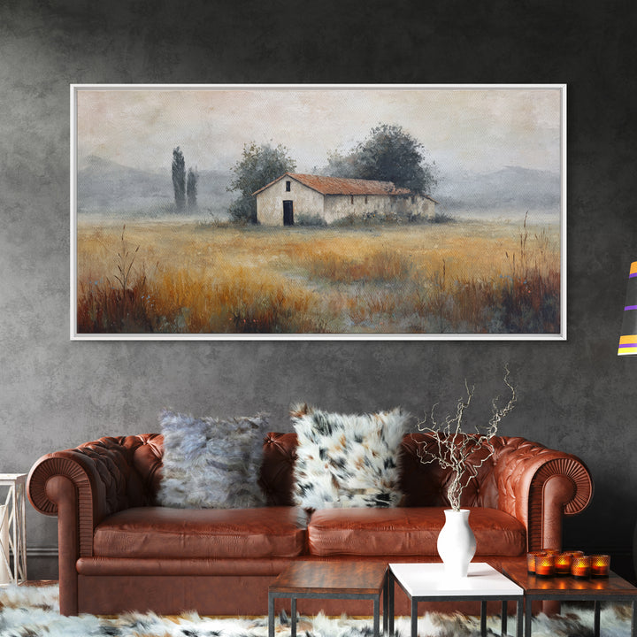Old Farmhouse Landscape Framed Canvas Print, Bed and Breakfast Art, Boho Decor, Living Room Decor, Fine Art, BAB-2x1-27