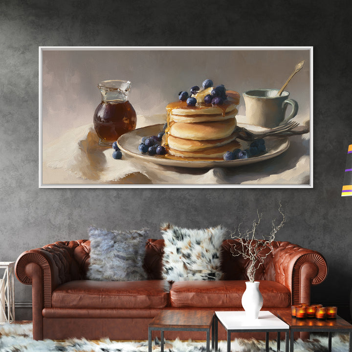 Blueberry Pancakes Still Life Framed Canvas Print, Bed and Breakfast Art, Contemporary Art, Living Room Decor, Fine Art, BAB-2x1-28