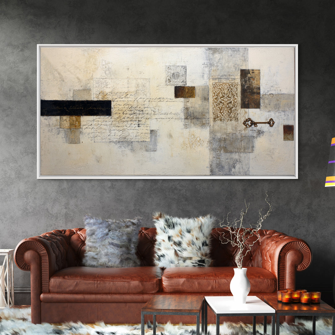 Antique Key and Handwritten Canvas Print, Bed and Breakfast Art, Printable Wall Art, Living Room Decor, Fine Art Print, BAB-2x1-29
