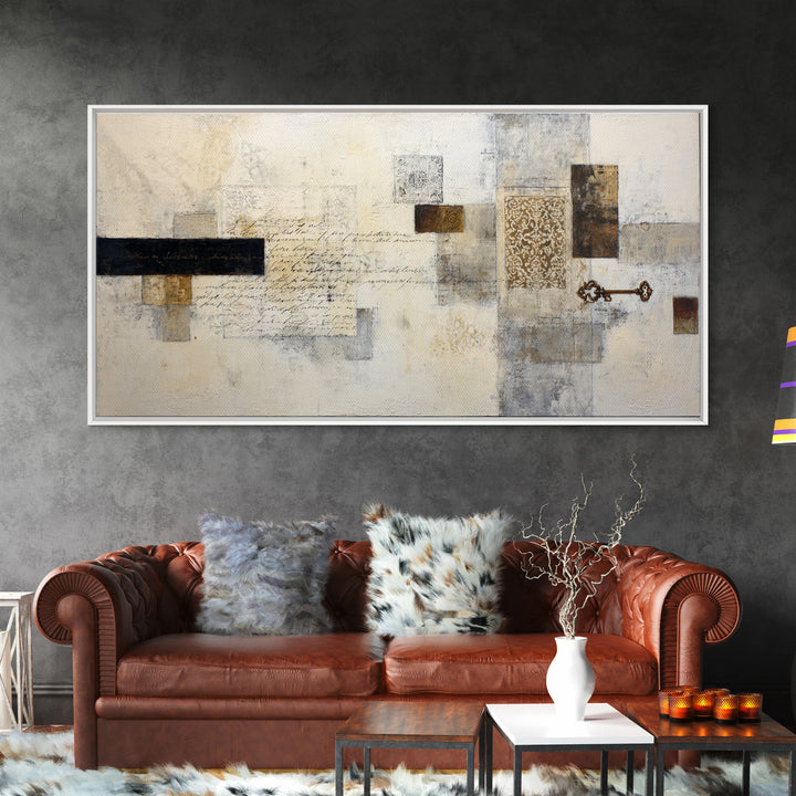 Antique Key and Handwritten Canvas Print, Bed and Breakfast Art, Printable Wall Art, Living Room Decor, Fine Art Print, BAB-2x1-29