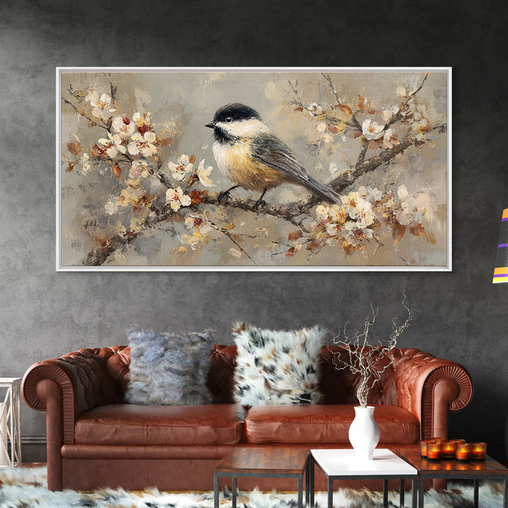 Small Bird on a Flowering Branch Canvas Print, Bed and Breakfast Art, Contemporary Art, Living Room Decor, Bedroom Wall Art, BAB-2x1-34