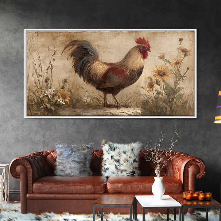 Rooster and Wildflower Country Portrait Canvas Print, Bed and Breakfast Art, Digital Art, Living Room Decor, Fine Art, BAB-2x1-39