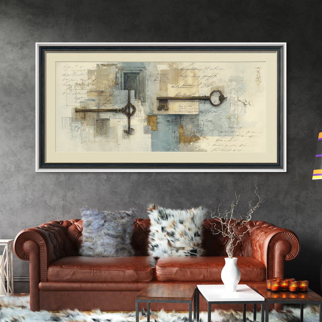 Antique Key and Handwritten Canvas Print, Bed and Breakfast Art, Printable Wall Art, Living Room Decor, Fine Art Print, BAB-2x1-5