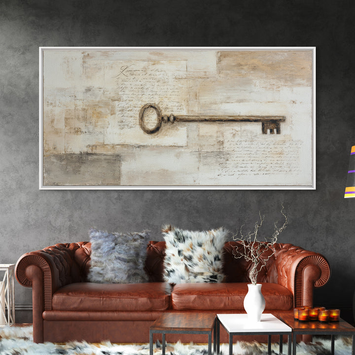 Antique Key and Handwritten Letter Arrangement Without Canvas Print, Bed and Breakfast Art, Farmhouse Decor, Living Room Decor, BAB-2x1-53