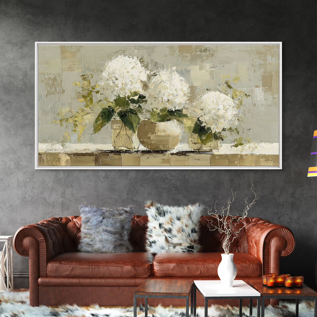 Sunlit Hydrangeas on a Windowsill Canvas Print, Bed and Breakfast Art, Decor, Living Room Decor, Fine Art, Dopamine Decor, BAB-2x1-54