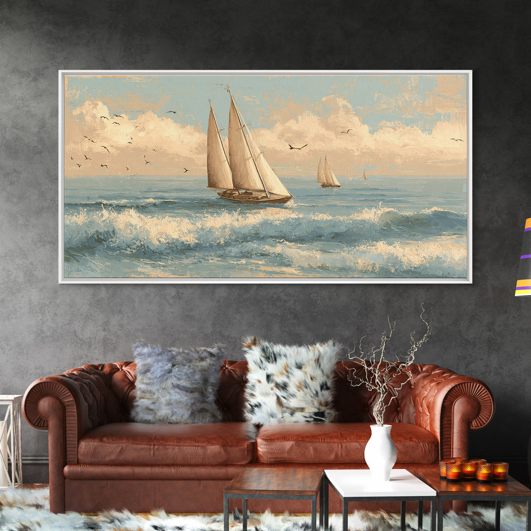 Coastal Inn Sailboat at Sunrise Canvas Print, Bed and Breakfast Art, Abstract Art, Living Room Decor, Fine Art, BAB-2x1-61