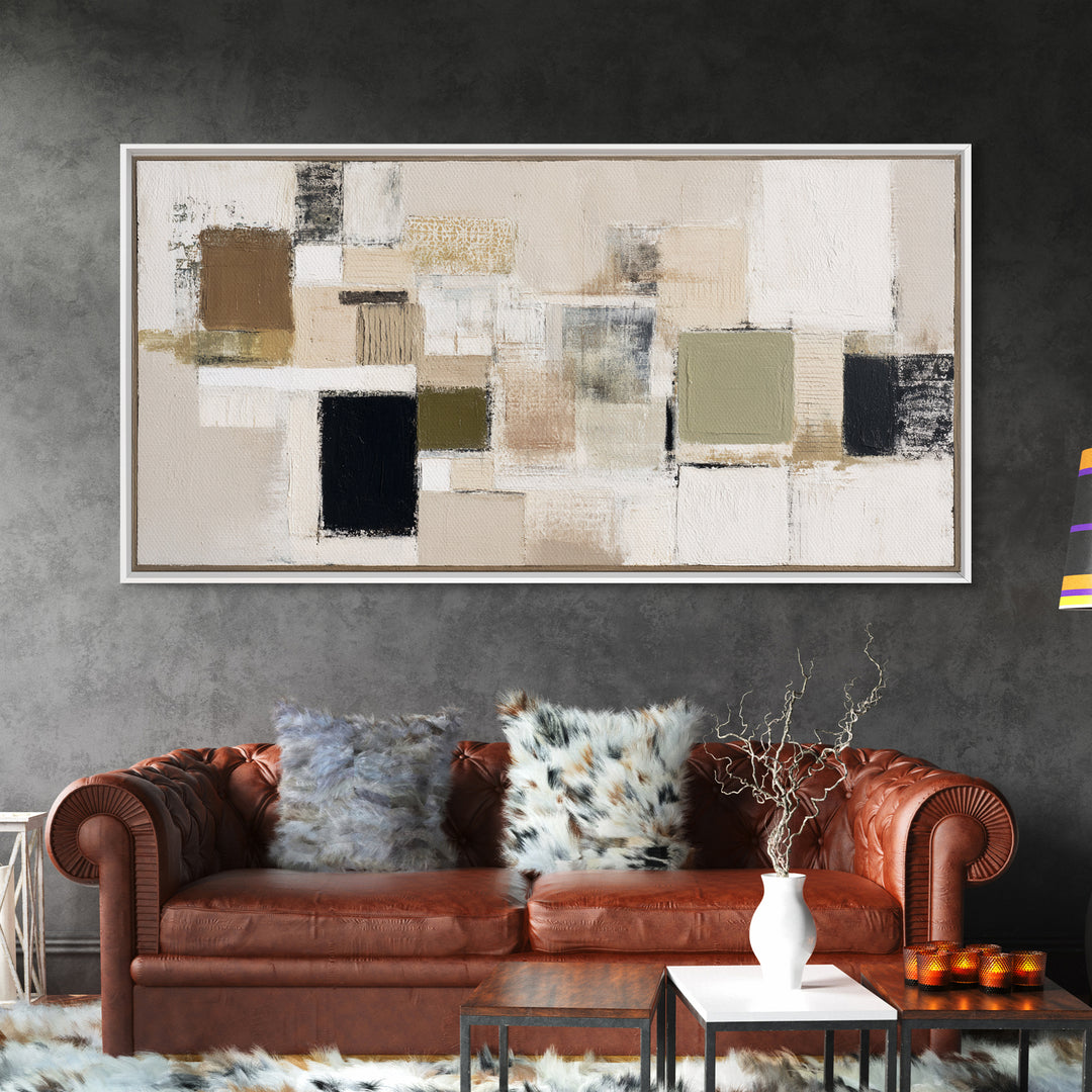 Quilt Pattern Folk Art Composition Framed Canvas Print, Bed and Breakfast Art, Print, Living Room Decor, Fine Art, BAB-2x1-7