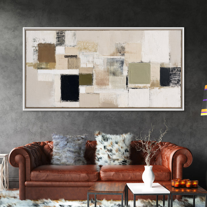 Quilt Pattern Folk Art Composition Framed Canvas Print, Bed and Breakfast Art, Print, Living Room Decor, Fine Art, BAB-2x1-7