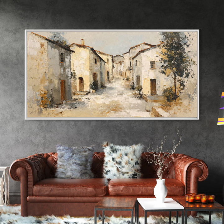 Soft Watercolor Village Street at Dawn Canvas Print, Bed and Breakfast Art, Printable Art, Living Room Decor, Fine Art, BAB-2x1-73