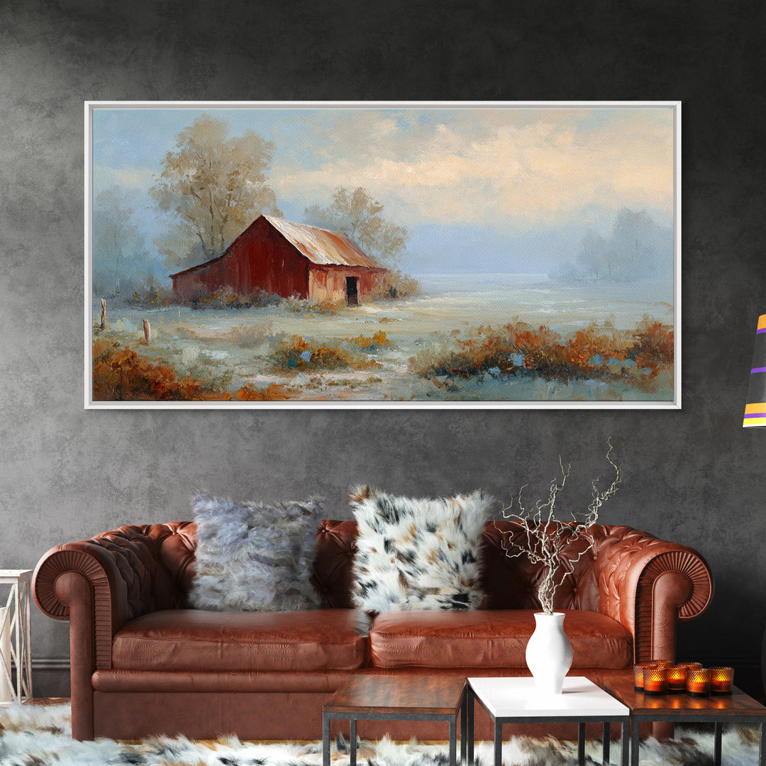 Old Farmhouse Landscape Framed Canvas Print, Bed and Breakfast Art, Room Decor, Living Room Decor, Fine Art, BAB-2x1-75