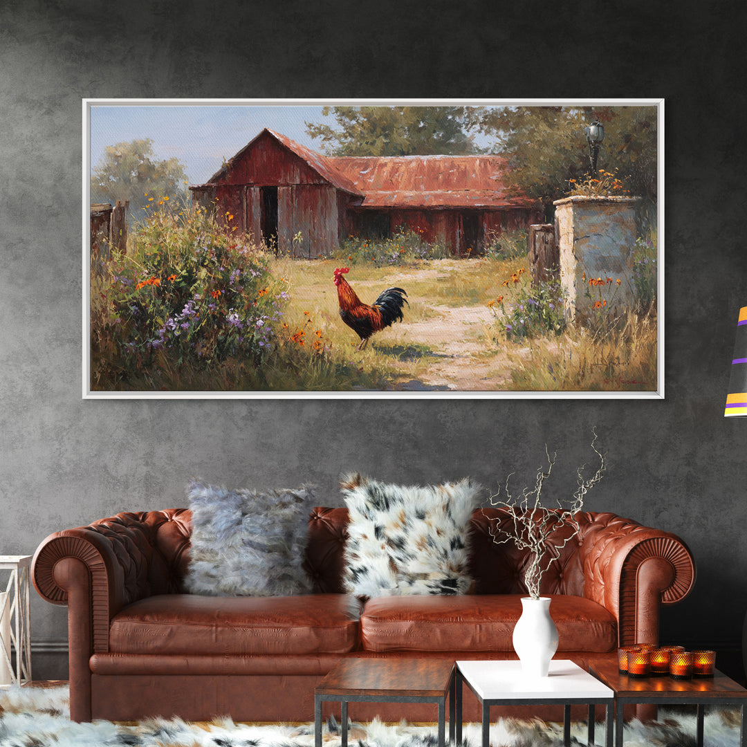 Rooster and Wildflower Country Portrait Canvas Print, Bed and Breakfast Art, Trendy Wall Art, Living Room Decor, BAB-2x1-87