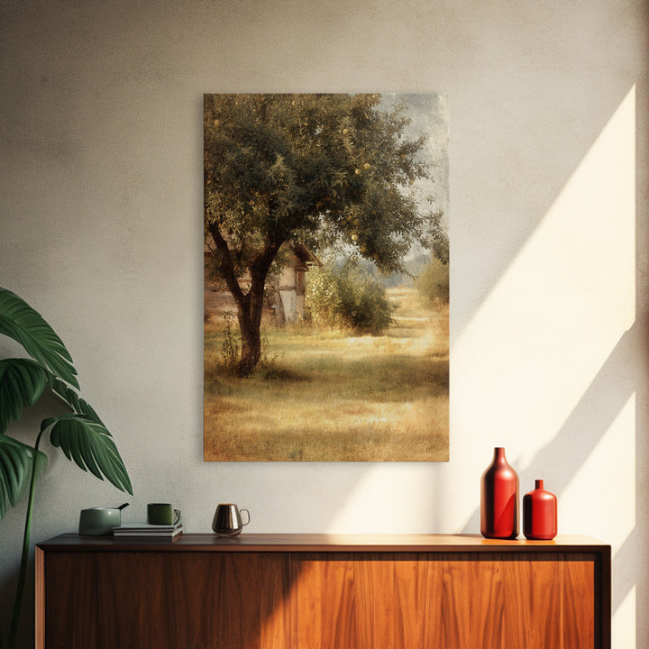 Apple Orchard Scene Framed Canvas Print, Bed and Breakfast Art, Digital Art, Living Room Decor, Oil Painting, BAB-2x3-21