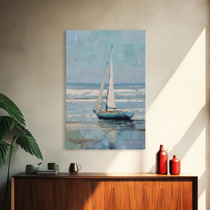 Coastal Inn Sailboat at Sunrise Framed Canvas Print, Bed and Breakfast Art, Printable, Living Room Decor, Fine Art, BAB-2x3-25