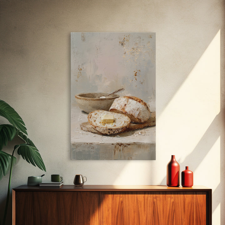 Freshly Baked Bread Framed Canvas Print, Bed and Breakfast Art, Above Bed Decor, Living Room Decor, Fine Art, BAB-2x3-28