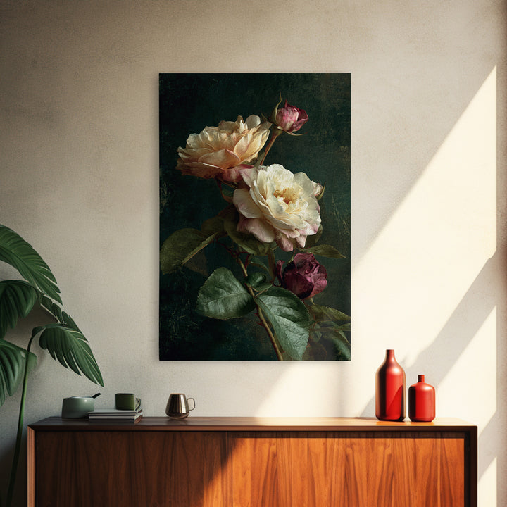 Garden Roses in Romantic Oil Paint Canvas Print, Bed and Breakfast Art, Printable Wall Art, Living Room Decor, Watercolor Art, BAB-2x3-29
