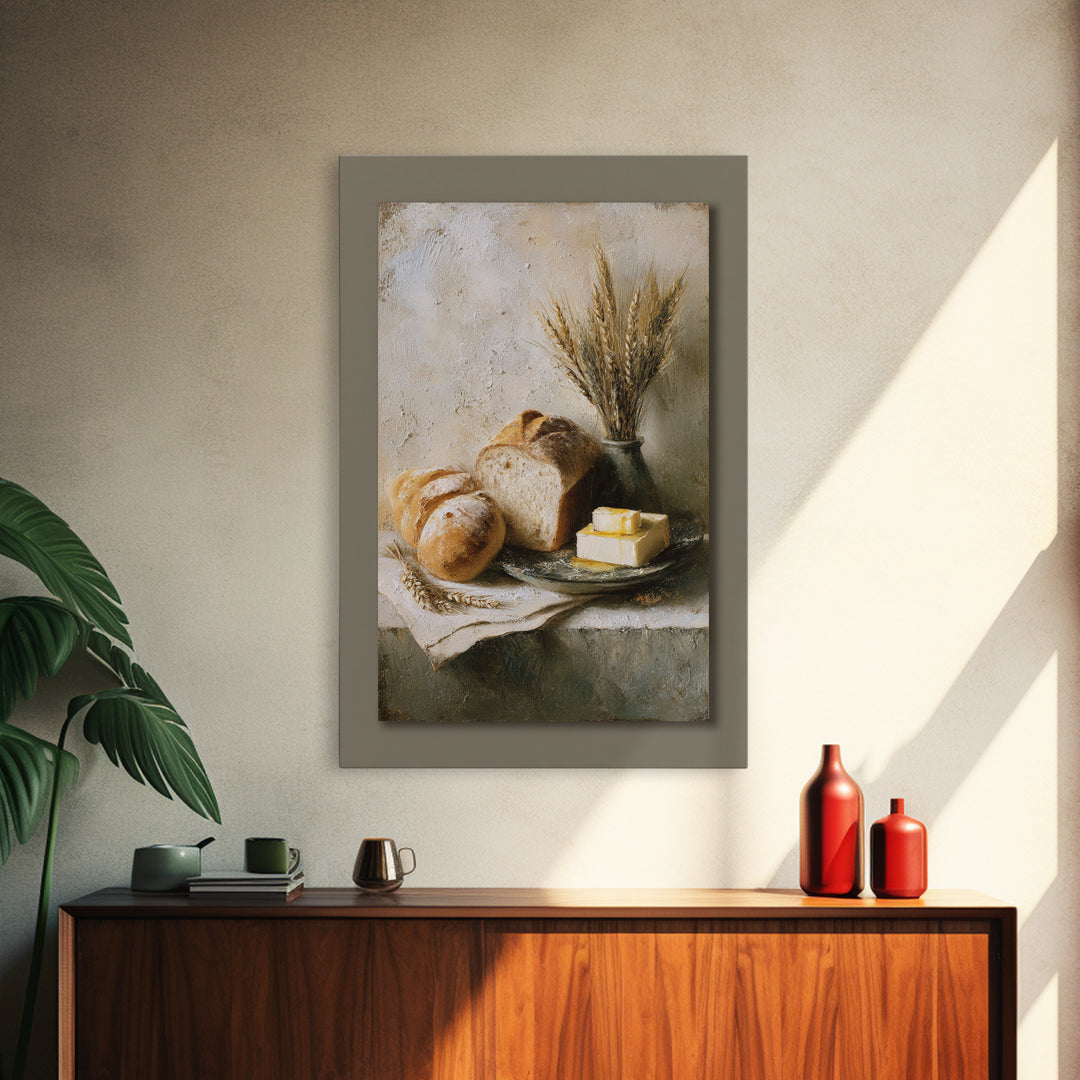 Freshly Baked Bread Framed Canvas Print, Bed and Breakfast Art, Contemporary Art, Living Room Decor, Fine Art, BAB-2x3-4