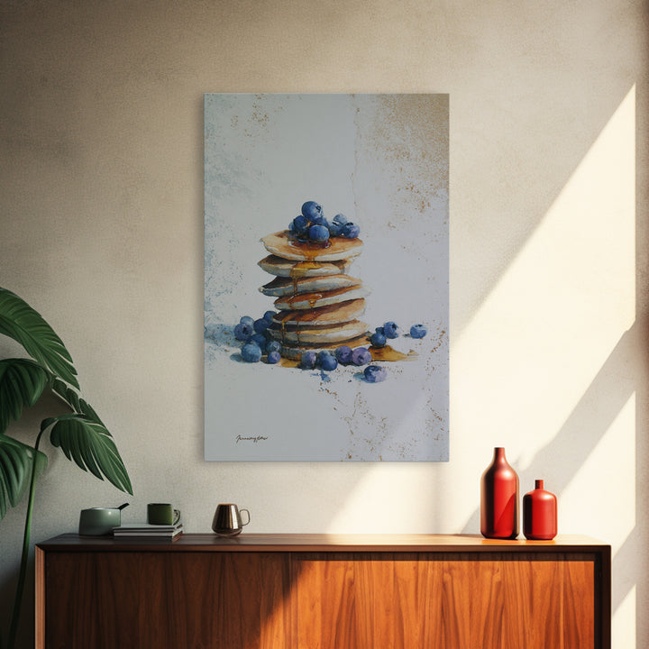 Blueberry Pancakes Still Life Canvas Print, Bed and Breakfast Art, Contemporary Art, Living Room Decor, Fine Art, BAB-2x3-40