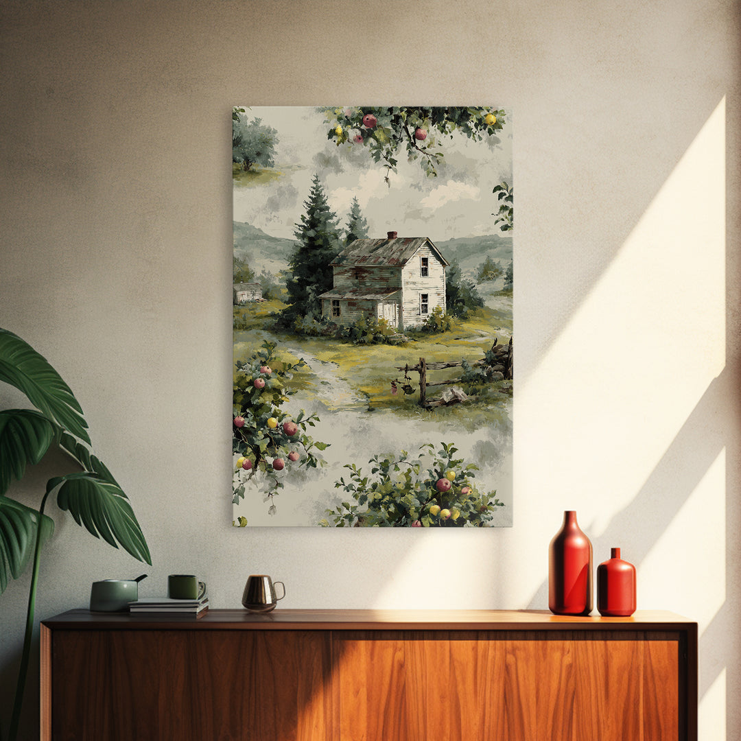 Apple Orchard Scene Canvas Print, Bed and Breakfast Art, Wood Wall Art, Living Room Decor, Fine Art, Farmhouse Wall Art, BAB-2x3-45