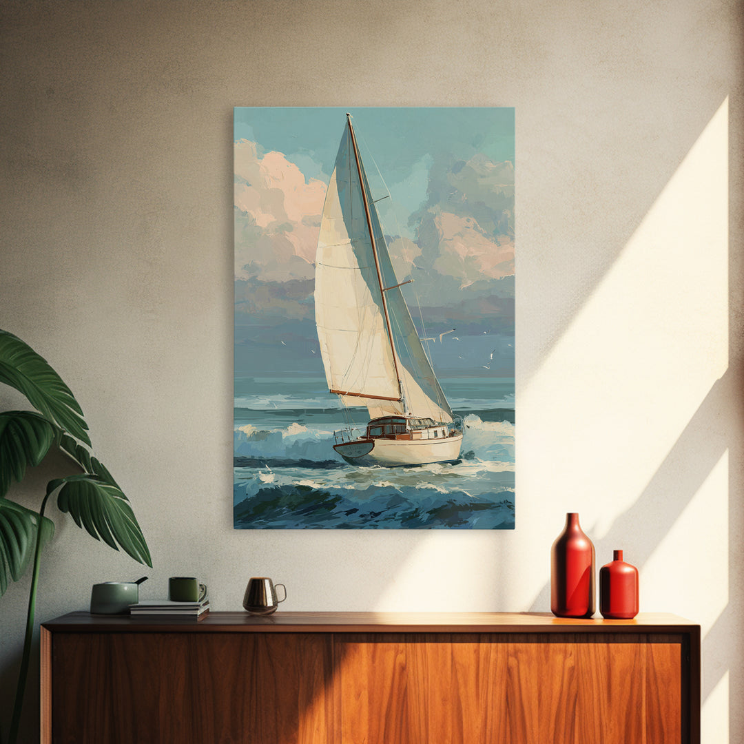 Coastal Inn Sailboat at Sunrise Canvas Print, Bed and Breakfast Art, Printable Art, Living Room Decor, Fine Art, BAB-2x3-49