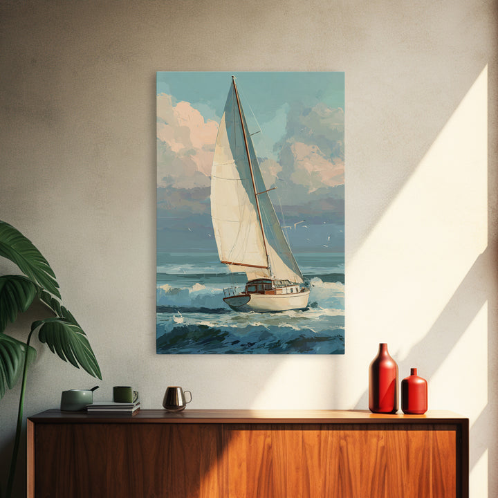 Coastal Inn Sailboat at Sunrise Canvas Print, Bed and Breakfast Art, Printable Art, Living Room Decor, Fine Art, BAB-2x3-49