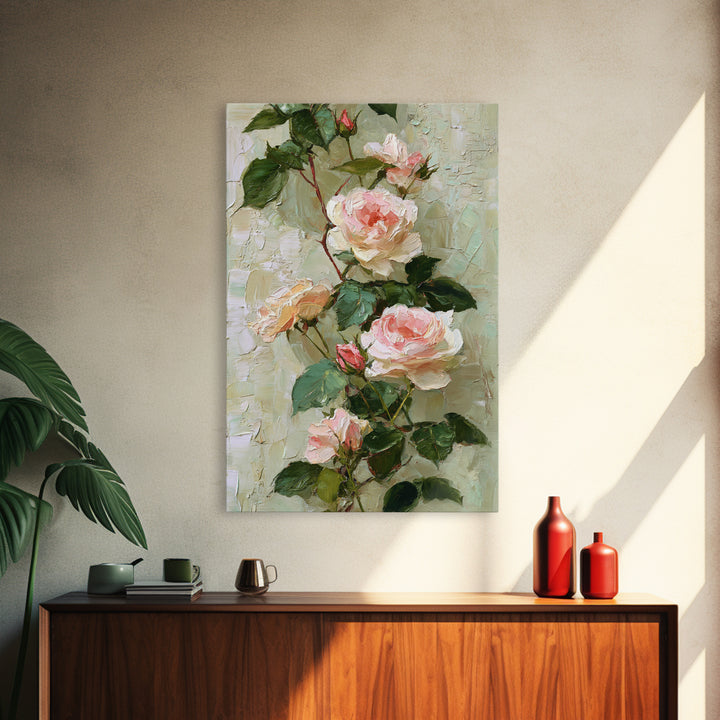 Garden Roses in Romantic Oil Paint Canvas Print, Bed and Breakfast Art, Farmhouse Decor, Living Room Decor, Statement Artwork, BAB-2x3-53