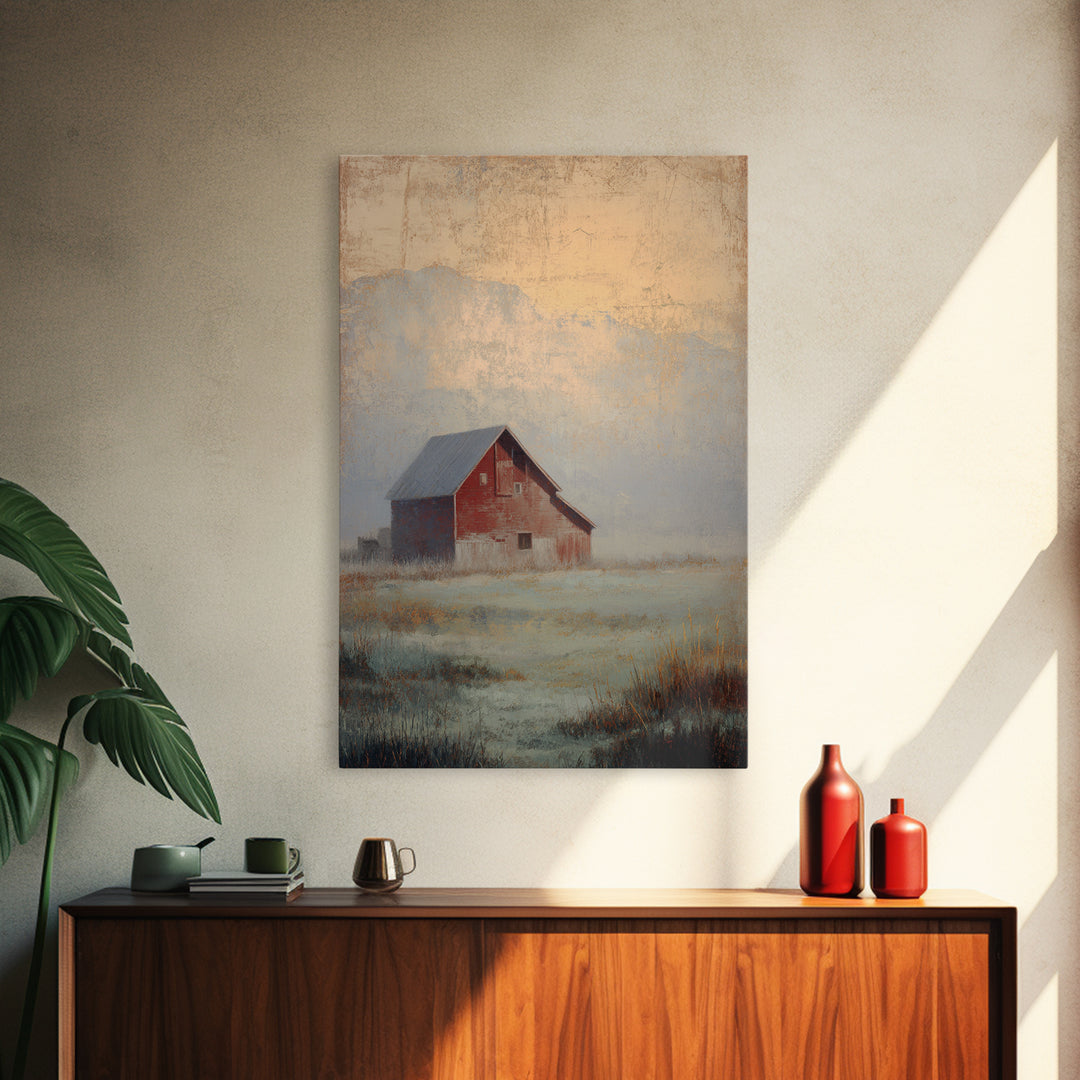 Old Farmhouse Landscape Framed Canvas Print, Bed and Breakfast Art, Living Room Decor, Watercolor Art, Folk Art, BAB-2x3-63