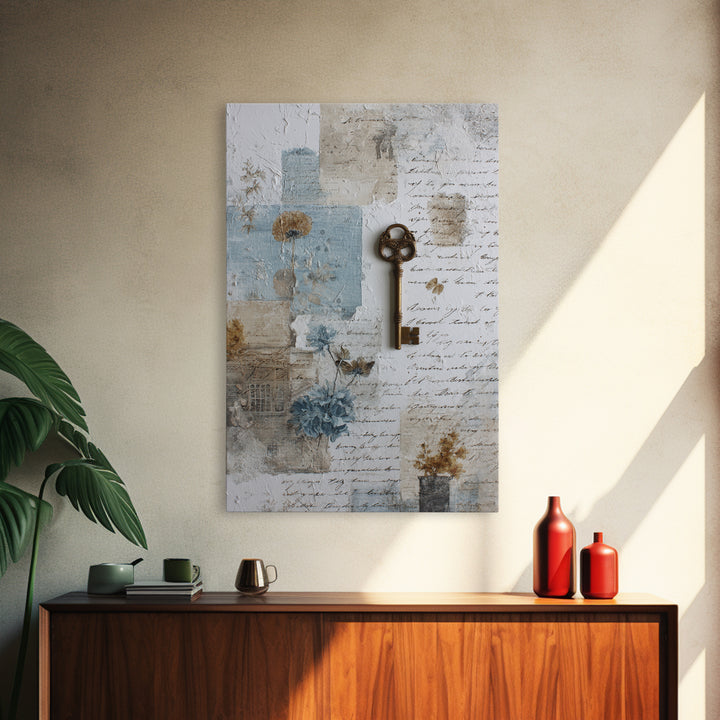 Antique Key and Handwritten Letter Arrangement Without Canvas Print, Bed and Breakfast Art, Bed, Living Room Decor, Fine Art, BAB-2x3-65