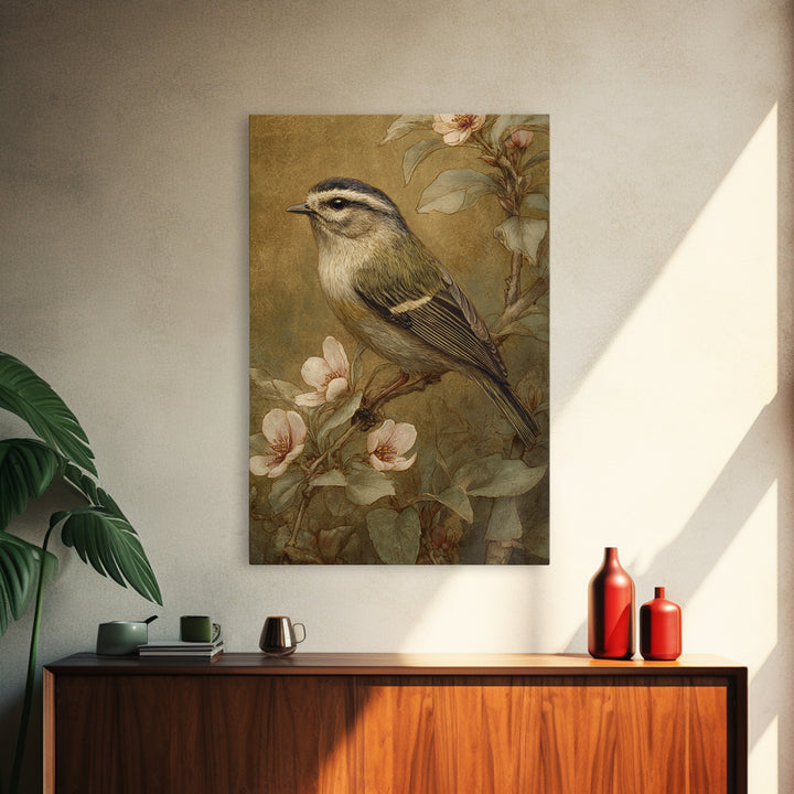 Small Bird on a Flowering Branch Canvas Print, Bed and Breakfast Art, Printable, Living Room Decor, Oil Painting, BAB-2x3-70