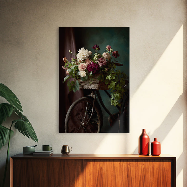 Old Bicycle with Flowers in Basket Canvas Print, Bed and Breakfast Art, Printable Art, Living Room Decor, Watercolor Art, BAB-2x3-79
