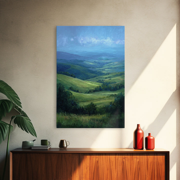 Classic Landscape with Rolling Green Hills Framed Canvas Print, Bed and Breakfast Art, Bedroom Art, Living Room Decor, Fine Art, BAB-2x3-8