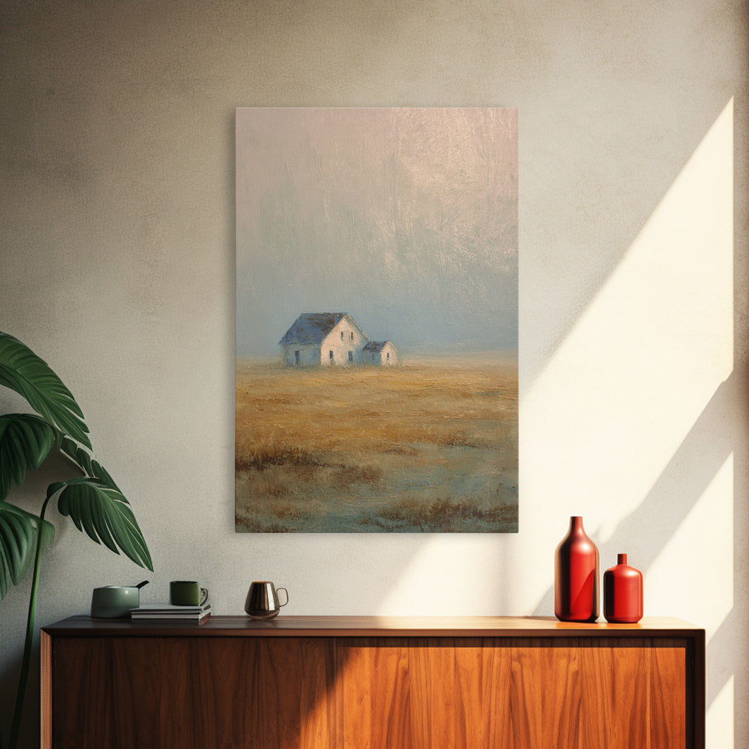 Old Farmhouse Landscape Framed Canvas Print, Bed and Breakfast Art, Coffee Wall Art, Living Room Decor, Oil Painting, BAB-2x3-87