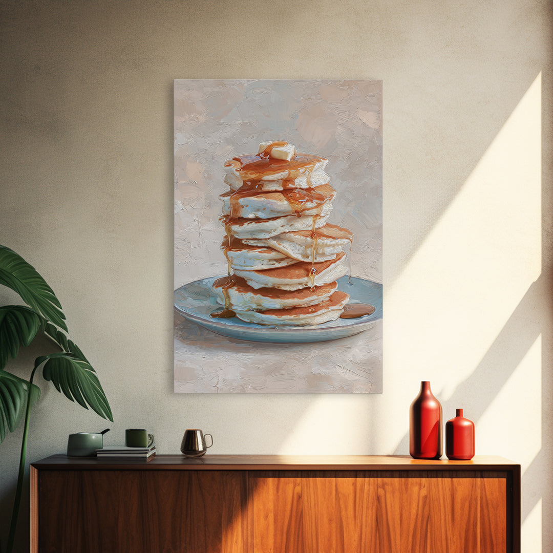 Blueberry Pancakes Still Life Framed Canvas Print, Bed and Breakfast Art, Dopamine Decor, Living Room Decor, Fine Art, BAB-2x3-88