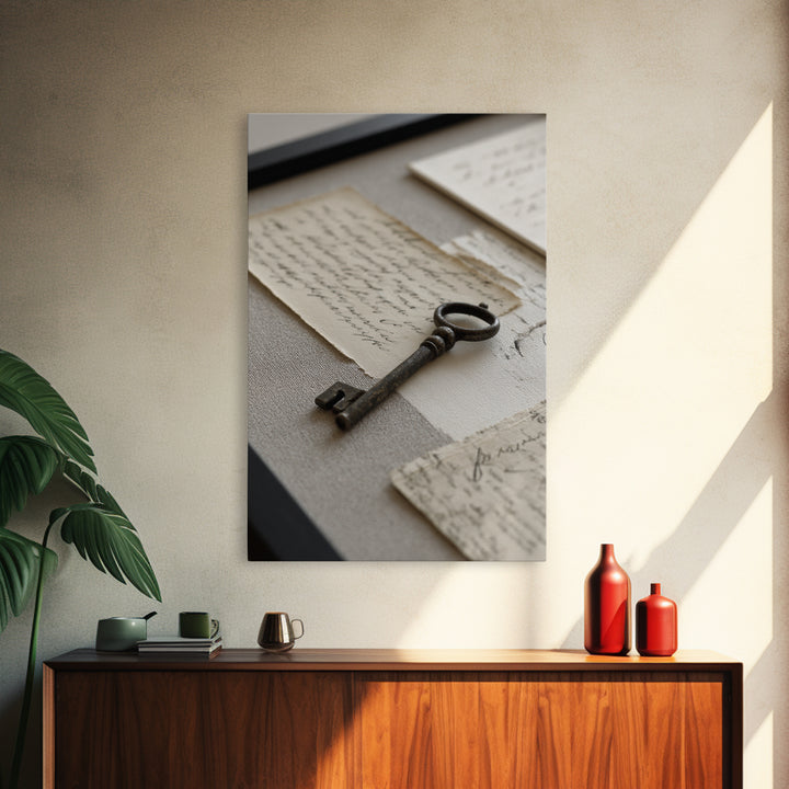 Antique Key and Handwritten Letter Arrangement Without Canvas Print, Bed and Breakfast Art, Coffee Art, Living Room Decor, BAB-2x3-89