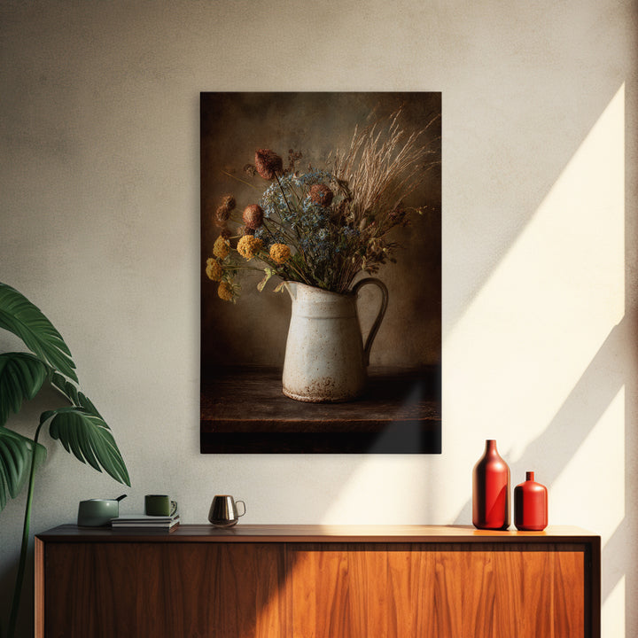 Country Wildflowers in a Chipped Ceramic Pitcher Canvas Print, Bed and Breakfast Art, Canvas Wall Art, Living Room Decor, BAB-2x3-9