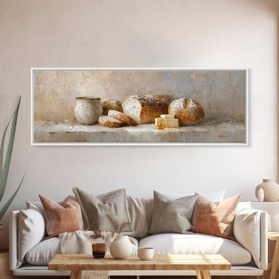 Freshly Baked Bread Framed Canvas Print, Bed and Breakfast Art, Farmhouse Wall Art, Living Room Decor, Fine Art, BAB-3x1-12