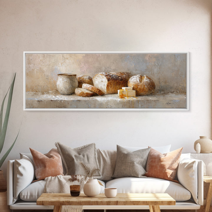 Freshly Baked Bread Framed Canvas Print, Bed and Breakfast Art, Farmhouse Wall Art, Living Room Decor, Fine Art, BAB-3x1-12